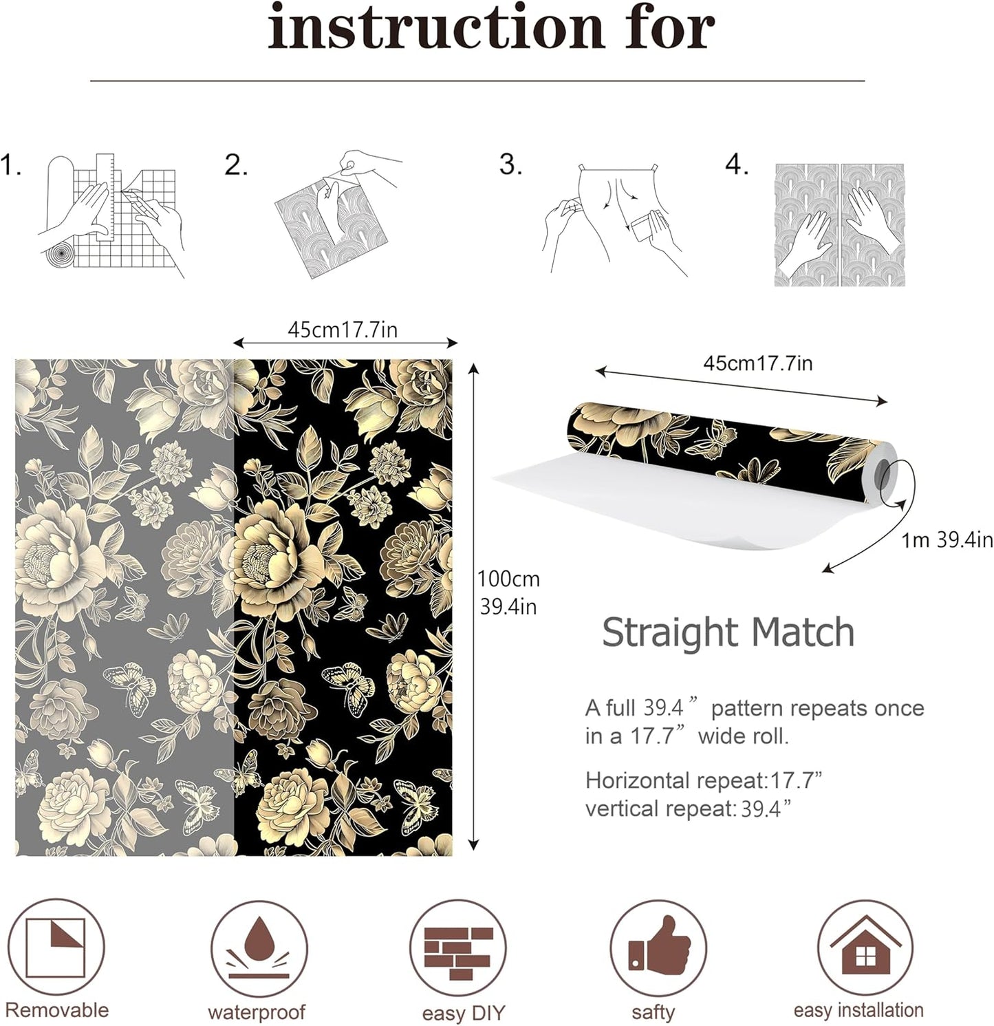 Peel and Stick Wallpaper, Soft Wildflower Botanical Contact Paper, PVC Vinyl Removable Wall Covering, Waterproof Easy-Clean, No Residue Renter Friendly, Neutral Decor, 39.4x17.3 in (Flowers2)