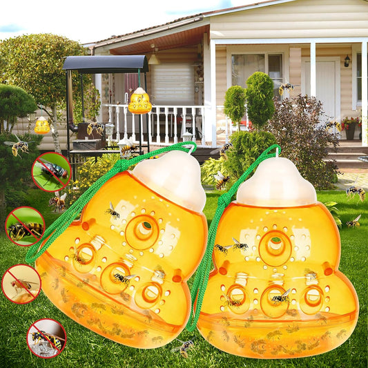 Wasp Trap, Bee Trap Catcher, Outdoor Hanging Wasp Repellent Insect Trap, Non-Toxic Reusable Yellow Jacket Hornet Catcher, Orange - 2 Pack, Safe Easy to Use