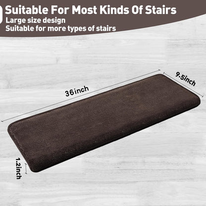 PURE ERA Carpet Stair Treads Ultra Plush 9.5" X 30"Soft Bullnose Indoor Stair Protectors Pet-Friendly Non-Slip Skid Resistant Tape Free Washable Reusable(2 Pieces,Brown)