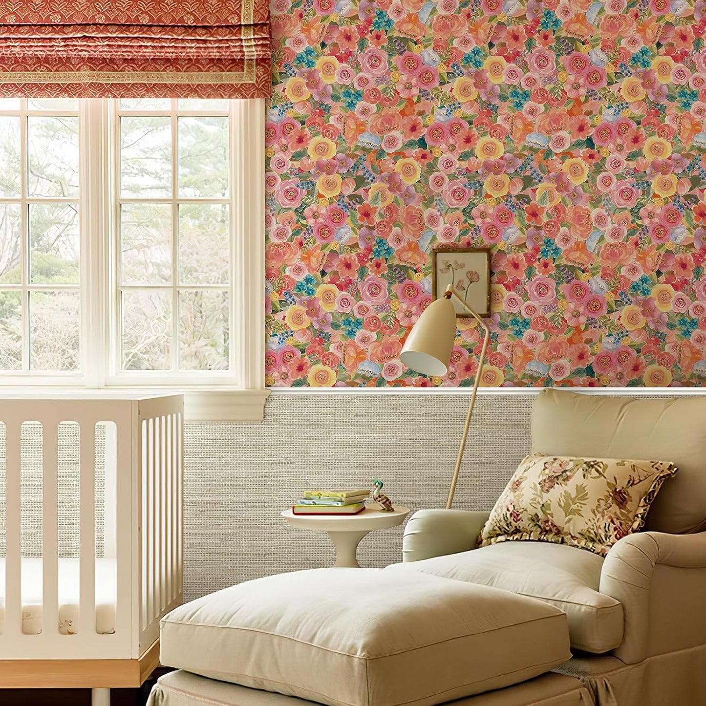 Simon&Siff Floral Peel and Stick Wallpaper 17.3"x80" Pink Watercolor Flowers Wall Murals Removable Wall Paper for Bedroom Bathroom Cabinet Renter Friendly