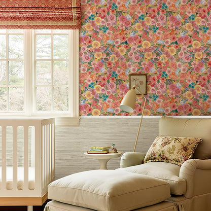 Simon&Siff Floral Peel and Stick Wallpaper 17.3"x80" Pink Watercolor Flowers Wall Murals Removable Wall Paper for Bedroom Bathroom Cabinet Renter Friendly