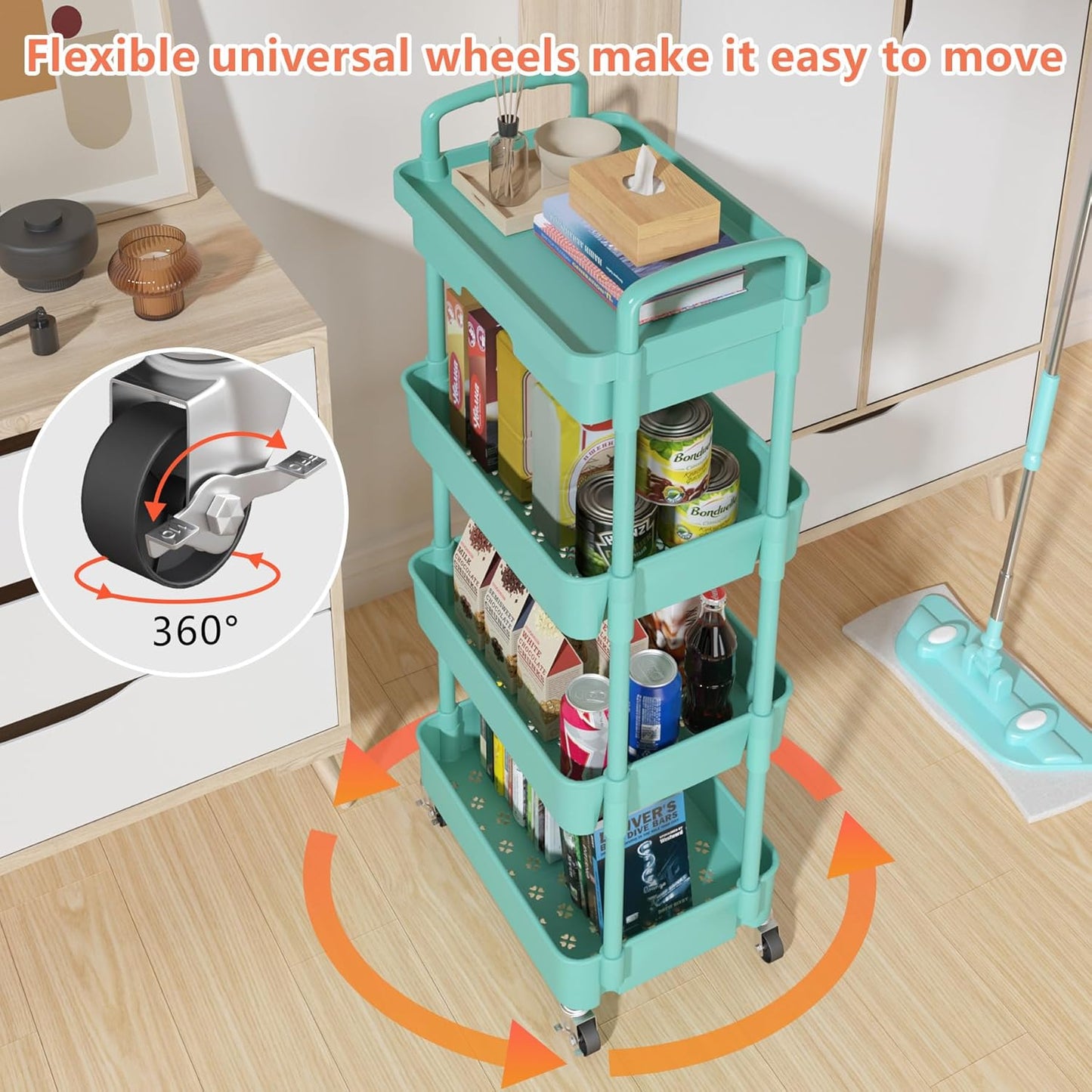 Calmootey 3-Tier Rolling Utility Cart with Drawer,Multifunctional Storage Organizer with Plastic Shelf & Metal Wheels,Storage Cart for Kitchen,Bathroom,Living Room,Office,White