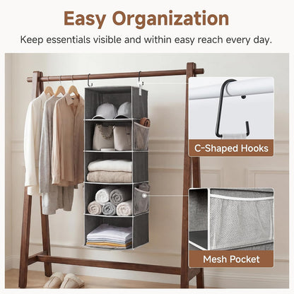 StorageWorks 6-Shelf Hanging Closet Organizer, Hanging Shelves for Closet, Fabric, Mixing of Beige, White & Ivory, 12" D x 12" W x 47 1⁄2" H