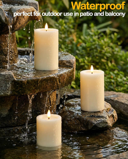 Gmnee 3"x6" Outdoor Waterproof Flameless Candles with Remote and Timers, LED Candles, Battery Operated Candles, Electric Fake Pillar Candles for Patio, Porch, and Lanterns Decor (White, Plastic)