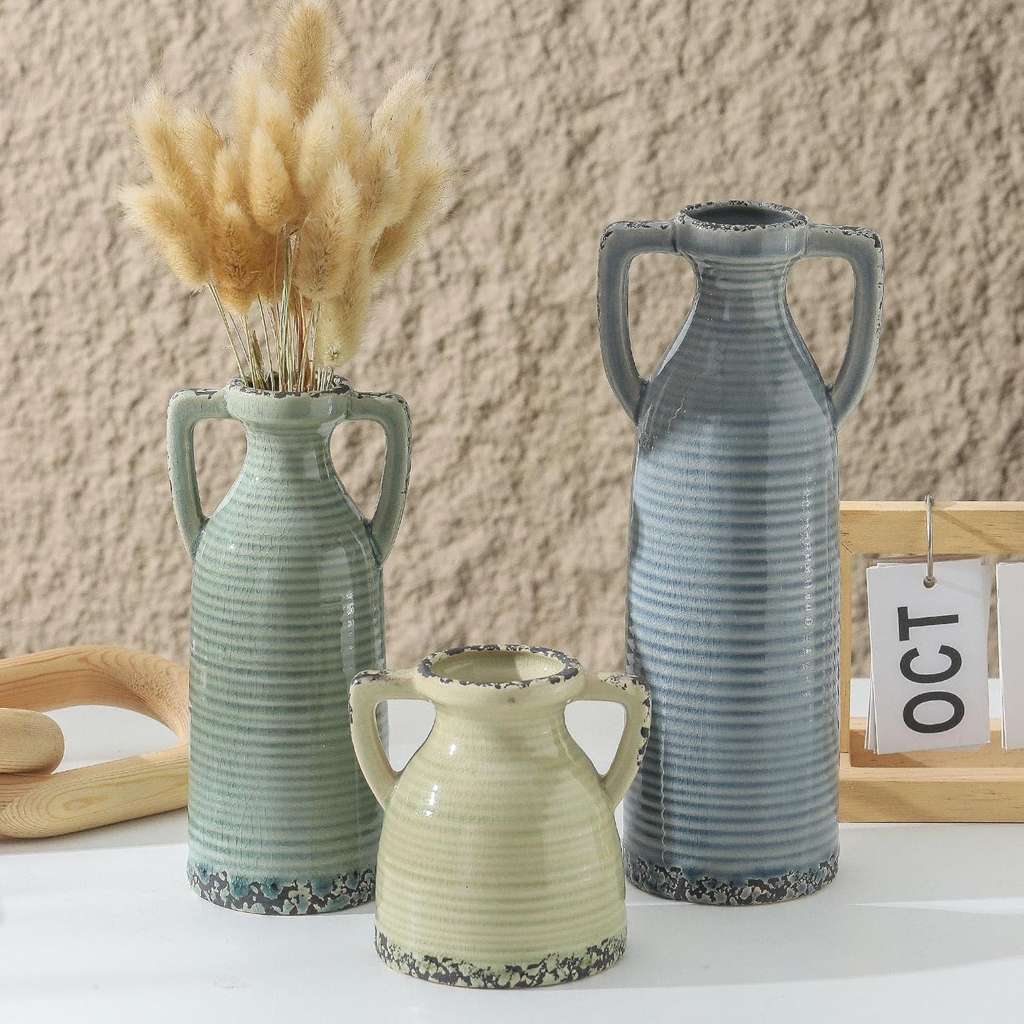 Bud Vase - Flower Vase Set - Decorative Vases - Ceramic Small Vase Set of 3 for Centerpieces - Ice Creak for Decor - Modern Decoration Vases for Home Farmhouse Table Office, Mini Vase by Lyeec