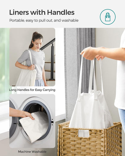 SONGMICS Laundry Hamper with Lid, 23.8 Gallon (90 L) Synthetic Rattan Clothes Laundry Basket with Lid and Handles, Foldable, Removable Liner, Chestnut Brown ULCB051K02