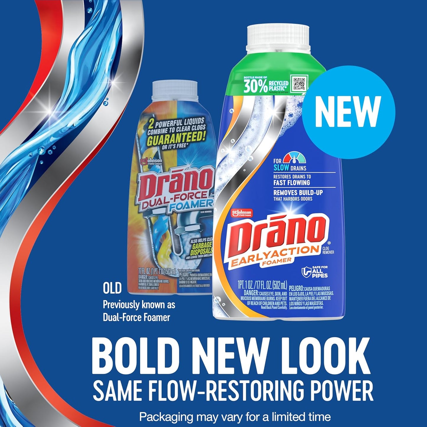Drano EarlyAction Foamer, Drain Clog Remover & Cleaner, Unclogs Hair, Grease, Soap & Slow Drains, Removes Sources of Odor, Safe for Septic, Pipes, Garbage Disposals, Showers & Sinks, 17 Fl Oz