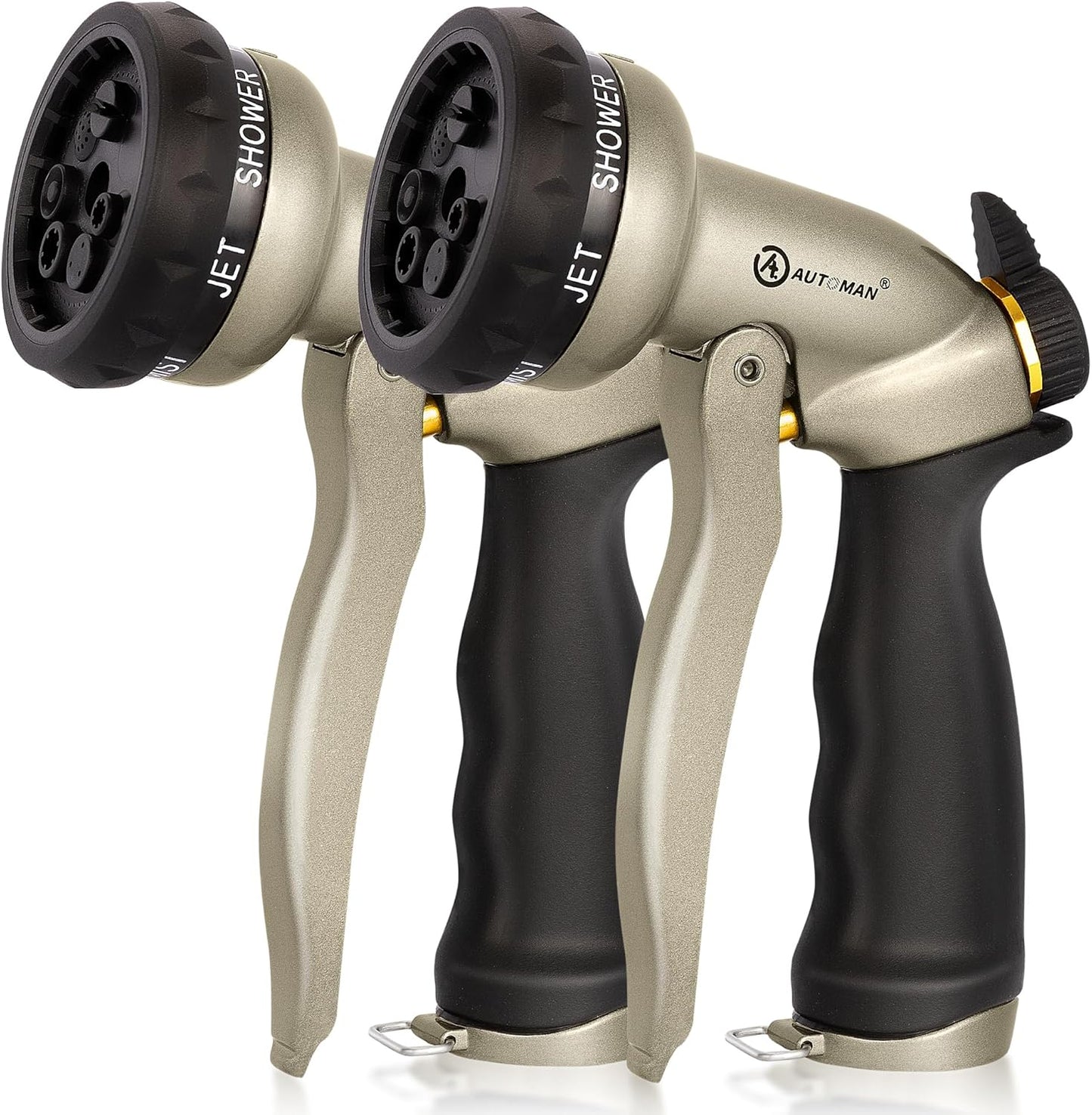 AUTOMAN Garden Hose Nozzle - 2 Pack, 100% Metal High Pressure Spray Nozzle, Labor-Saving Design, Heavy Duty for Garden Watering, Car Washing, Window Cleaning, Pets Bathing