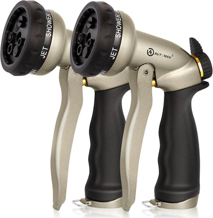 AUTOMAN Garden Hose Nozzle - 2 Pack, 100% Metal High Pressure Spray Nozzle, Labor-Saving Design, Heavy Duty for Garden Watering, Car Washing, Window Cleaning, Pets Bathing