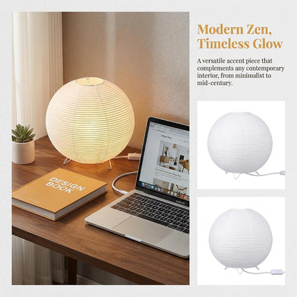 Totority Modern Paper Table Lamp, Japanese Lantern Style Bedside Night Light for Bedroom & Living Room, Minimalist Rice Paper Desk Lamp with Warm White E14 Bulb, Decorative Zen Home Lighting,US Plug