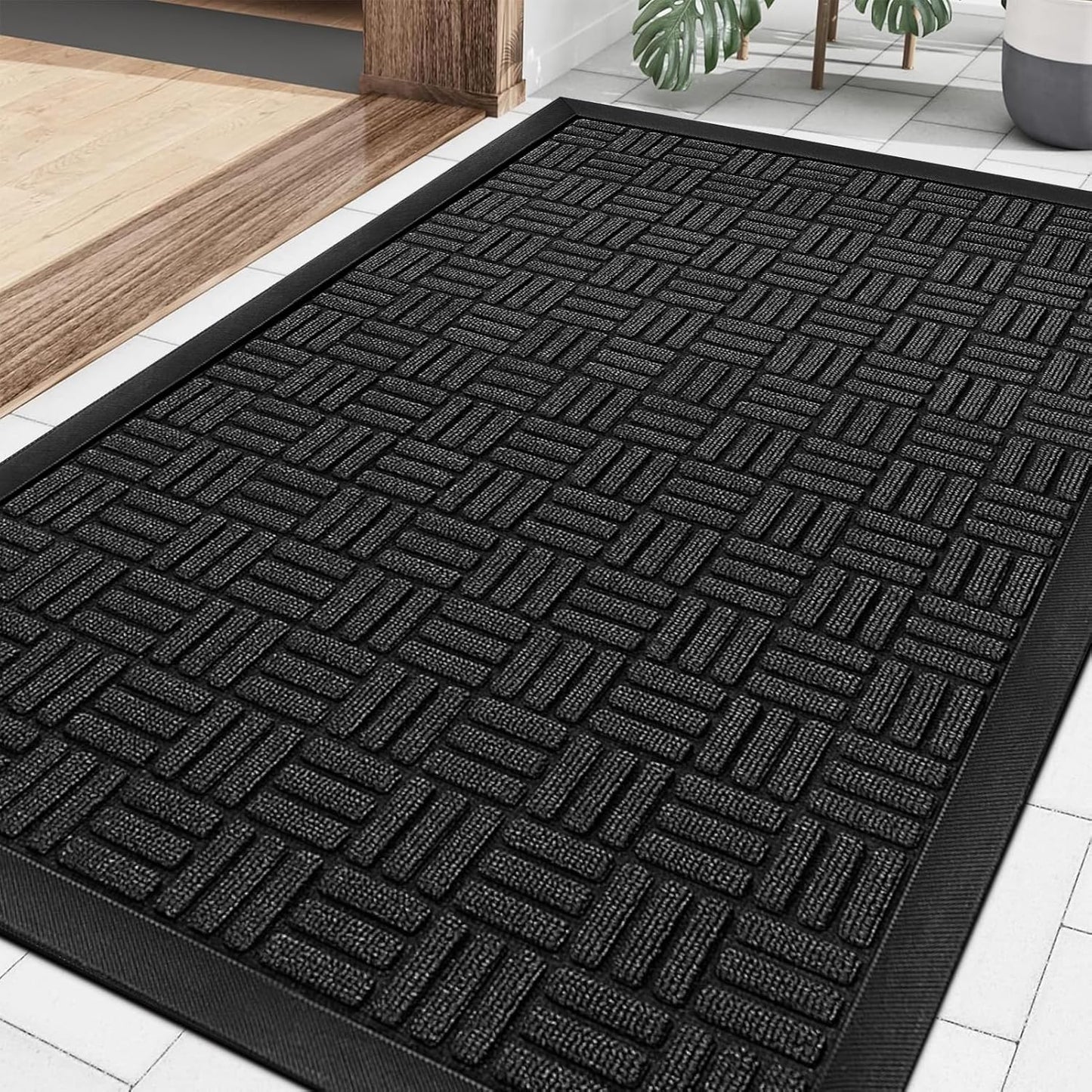 Mibao Front Door Mat, Heavy Duty Durable Welcome Mat for Outdoor Indoor, Dirt Trapper Waterproof Super Absorbent Door Mat for Entryway Outside Patio Porch, 29.5" x 17", Grey