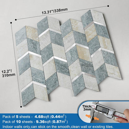 MOFIT Peel and Stick Backsplash for Kitchen,3D Wall Panel Peel and Stick Tile Self Adhesive Backsplash for Bathroom Tile Stickers Diamond (5Sheets,Blue Green Gray)