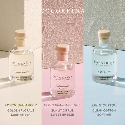 COCORRÍNA Eucalyptus Reed Diffuser Set of 3 - Eucalyptus & Moss, Clean Linen, Ocean Mist Scents, 1.7 fl oz Each, Total 5.1 oz, Scented Oil Diffusers for Home & Office