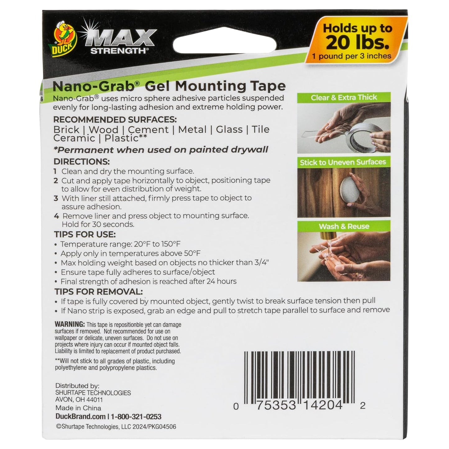 Duck Max Strength Double-Sided Gel Tape with Nano-Grab Technology, Heavy Duty, Multi-Purpose & Removable Adhesive, 0.94 in. x 20 ft, Clear, 2 Rolls
