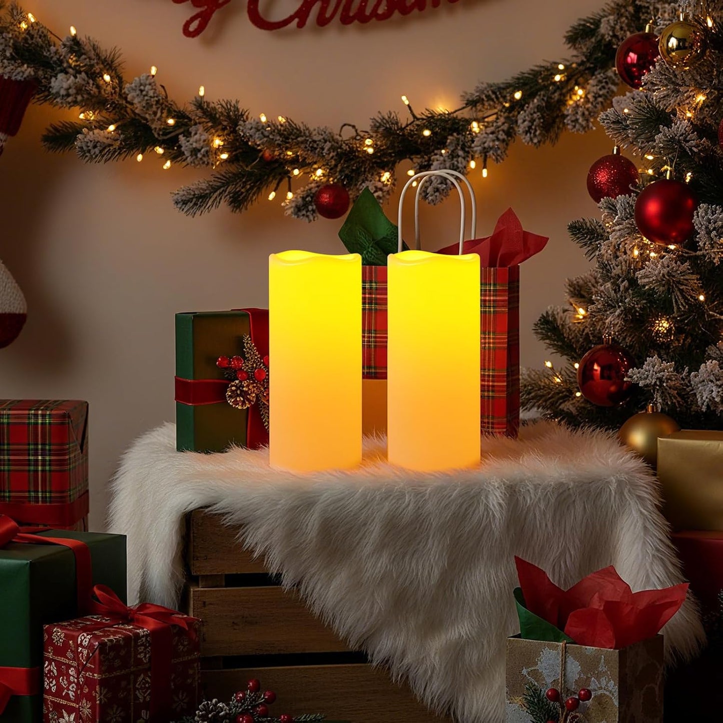 Amagic 3 Pack 4"x 6"8" 10" Outdoor Plastic Electric flameless Candles with Remote Control and Timer, Battery Operated Flickering LED Pillar Fake Candle for Home, Wedding Decor, Ivory