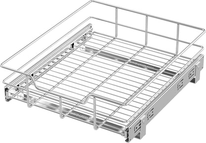 2 Tier Pull Out Cabinet Organizer 11" W X 22" D, Slide Out Drawers For Kitchen Cabinets, Pull Out Drawers For Cabinets Capacity Heavy Duty Caddy, Cabinet Pullout Shelves Chrome-Plated, Bathroom Pantry