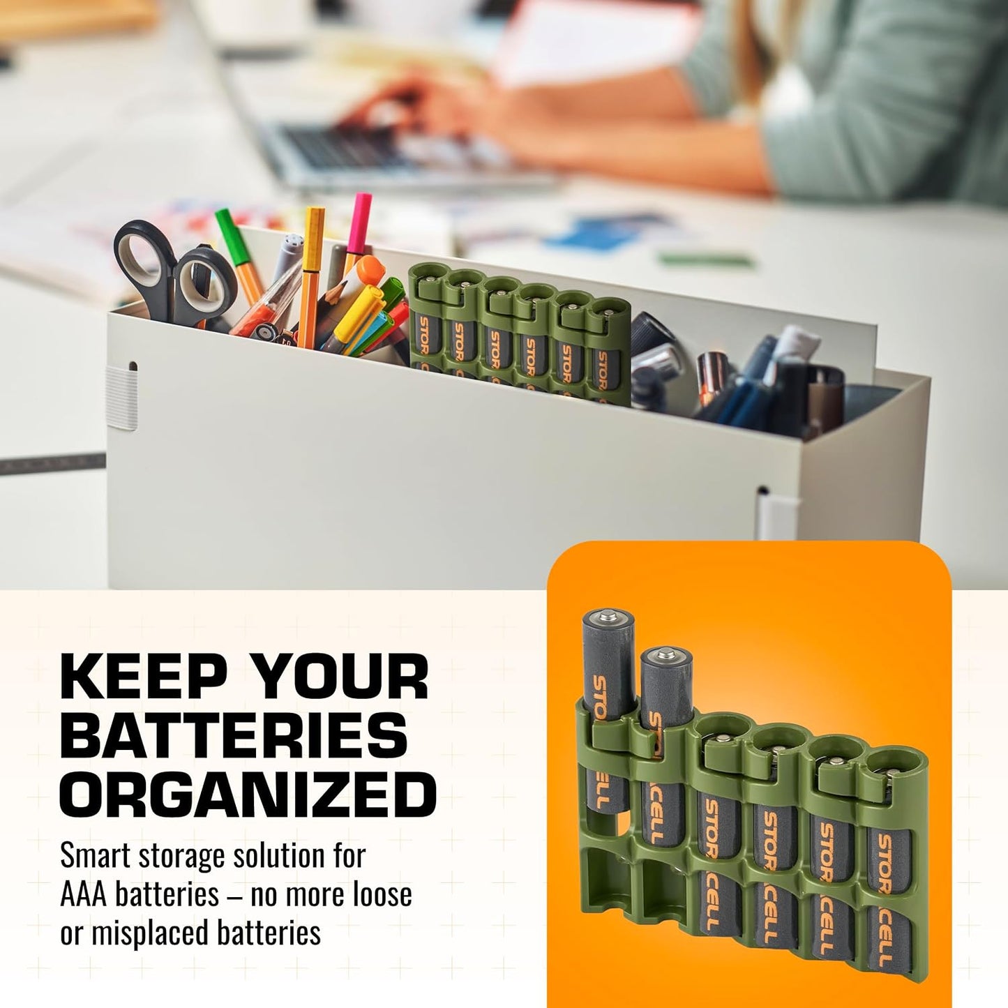 Storacell SLAAAORG by Powerpax SlimLine AAA Battery Caddy, Orange, Holds 6 Batteries, 1 Count (Pack of 1)