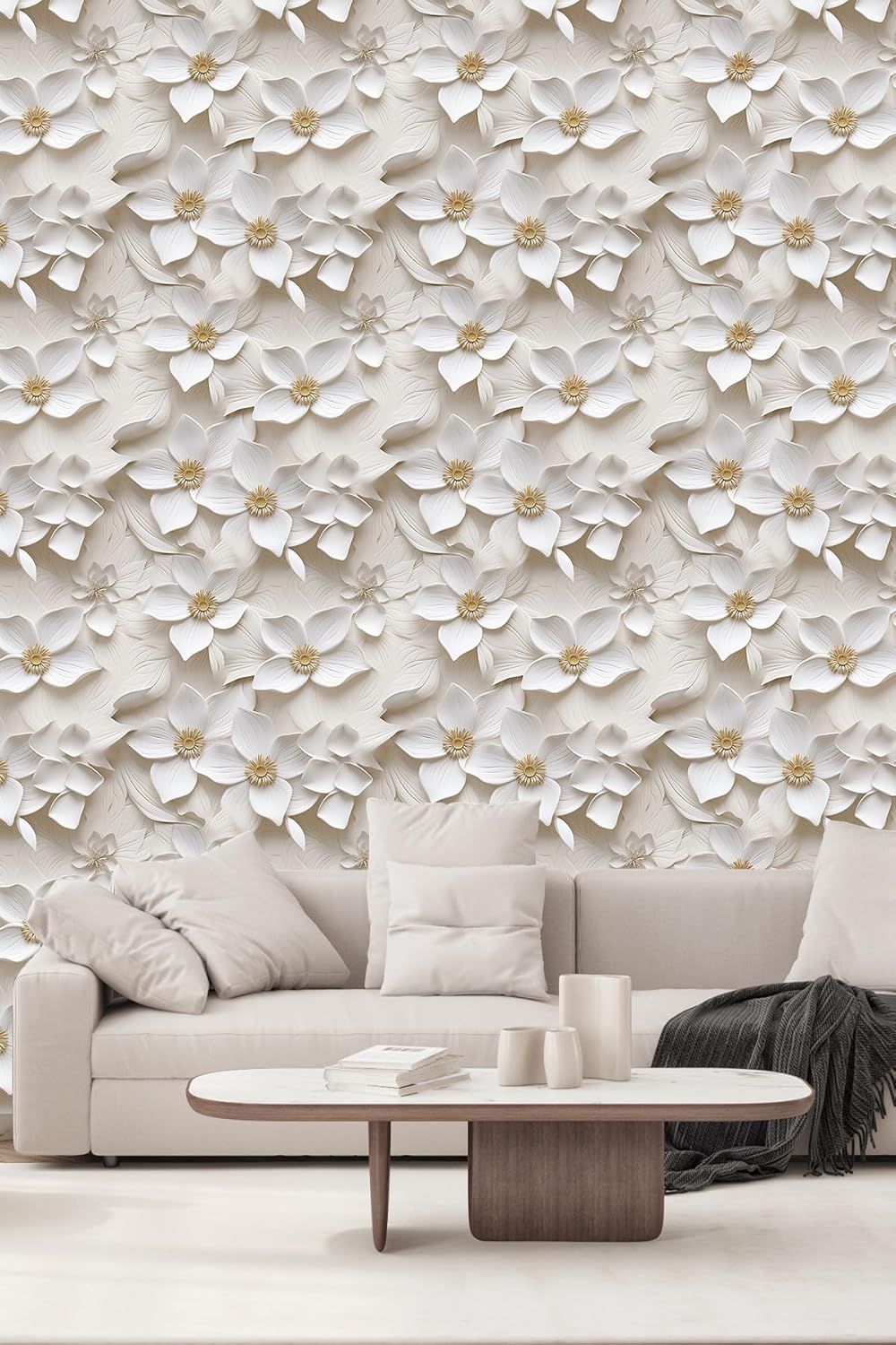 Floral Peel and Stick Wallpaper 3D Effect Interior Wall Décor Contact Paper Self Adhesive Removable Renter Friendly for Bedroom Living Cabinet Room 17.7in x 9.8ft (Not Textured Wallpaper