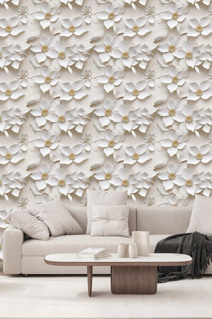 Floral Peel and Stick Wallpaper 3D Effect Interior Wall Décor Contact Paper Self Adhesive Removable Renter Friendly for Bedroom Living Cabinet Room 17.7in x 9.8ft (Not Textured Wallpaper