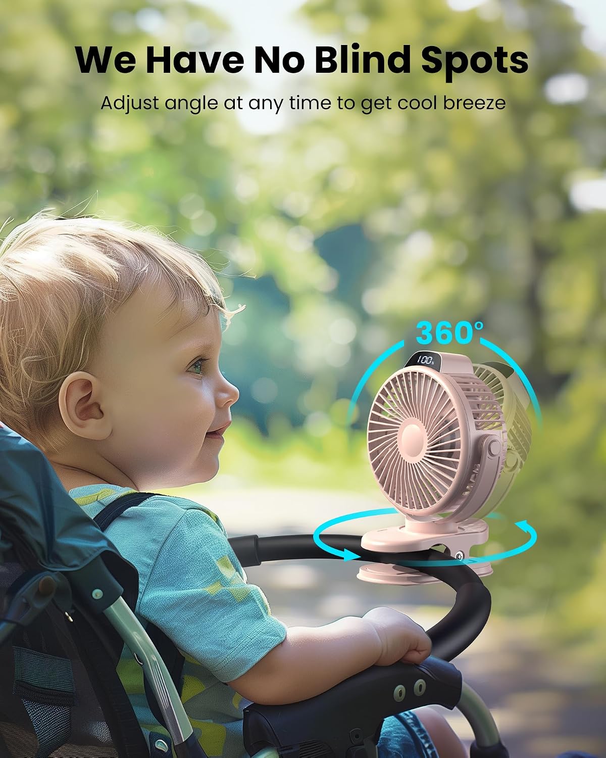 Koonie Portable Clip On Fan, Small Rechargeable Battery Operated, 3 Speed Mini clamp Fan With LED Display, 360° Rotate Personal Cooling Desk Fan for Stroller Bed Travel Camping Golf Gym