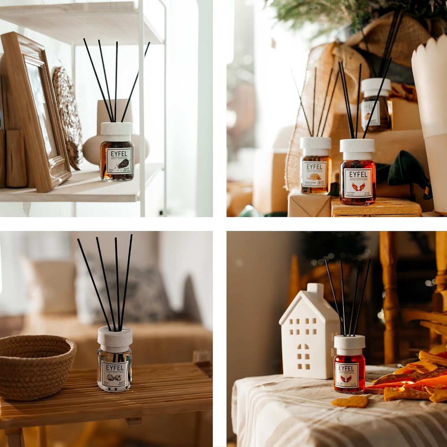 EYFEL Reed Diffuser Set - Caramel Scent 4.05 fl oz Oil with Sticks for Home and Bathroom - Fragrance and Decor