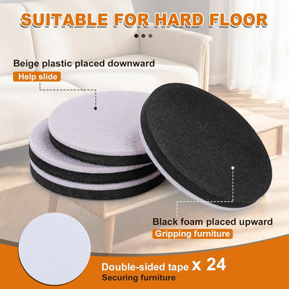 Furniture Sliders 24 PCS 3 1/2” Felt Furniture Sliders Furniture Pads for Hardwood Floors Felt Furniture Slider for Heavy-Duty Furniture Reusable Moving Pads Floor Protectors for Furniture