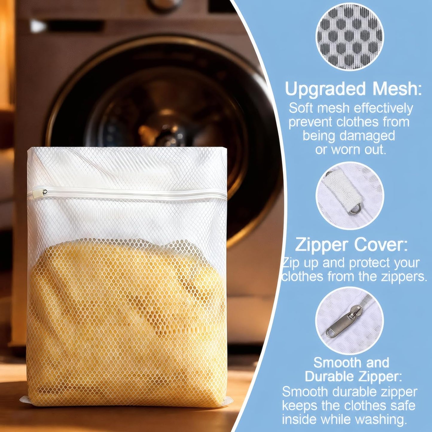 Honeycomb Mesh Laundry Bags 3 Pack (2XL+1L), Durable Washing Bags with Auto-Lock Zippers, Heavy Duty Mesh Wash Bags for Delicates, Lingerie, Bra, Sock, Travel Storage Organizer