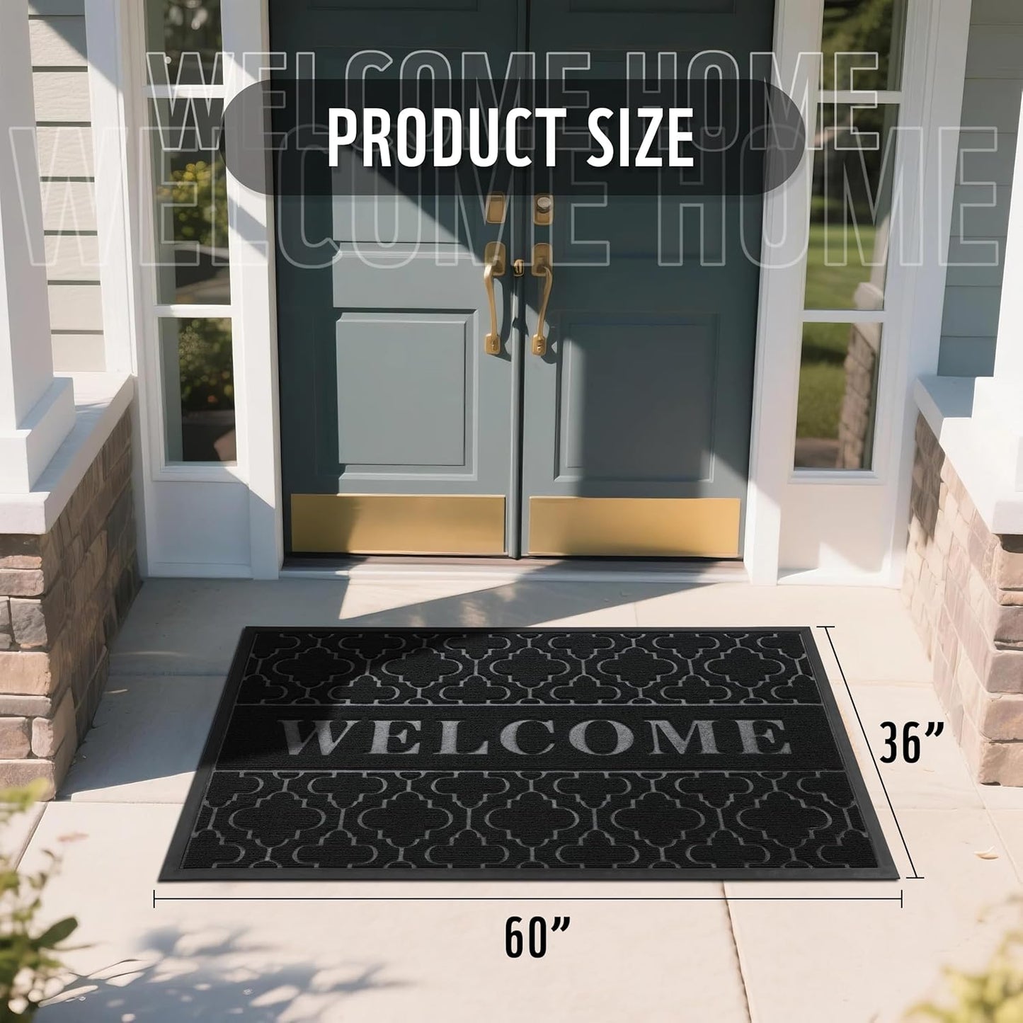 Yimobra Welcome Mat Outdoor Indoor, All-Weather Waterproof Front Door Mat Outside Entrance, Non-Slip Low Profile Porch Patio Doormat, 29.5x17, Black