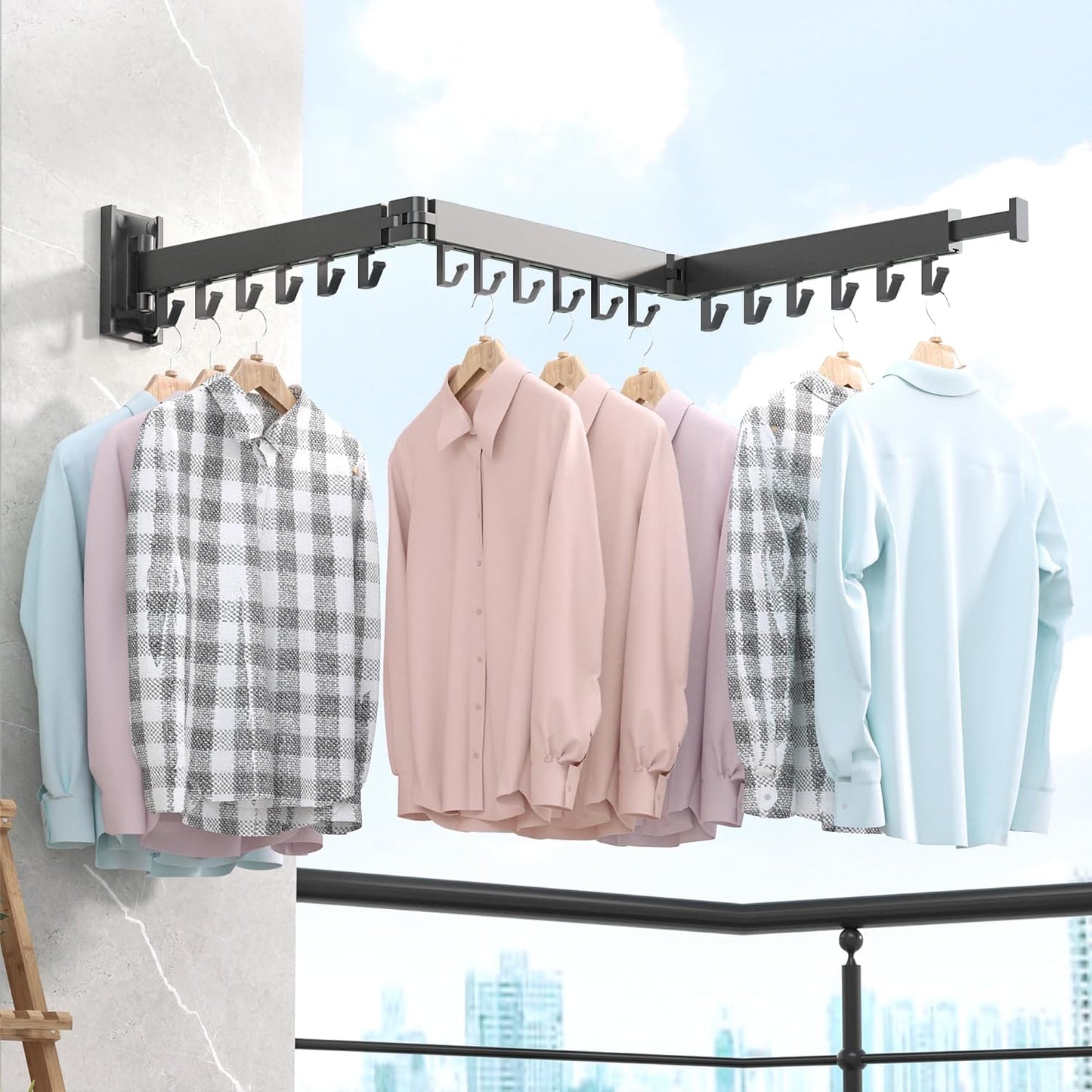 BOQORAD Clothes Drying Rack Wall Mounted 32“,Drying Rack Clothing Wall Mount,Laundry Drying Rack,Wall Mounted Clothes Hanging Rack (White)