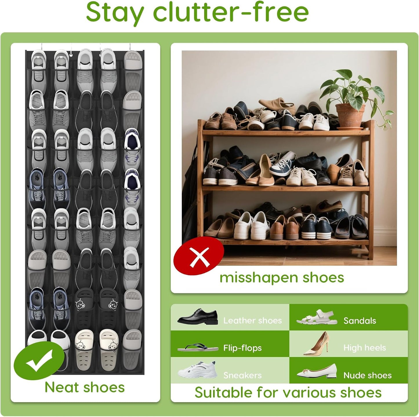 Over the Door Shoe Organizer with 40 Large Breathable Mesh Pockets, Space Saving Shoe Holder, Hanging Shoe Rack for Entryway Bedroom Closet Storage (White, 40 Pockets)