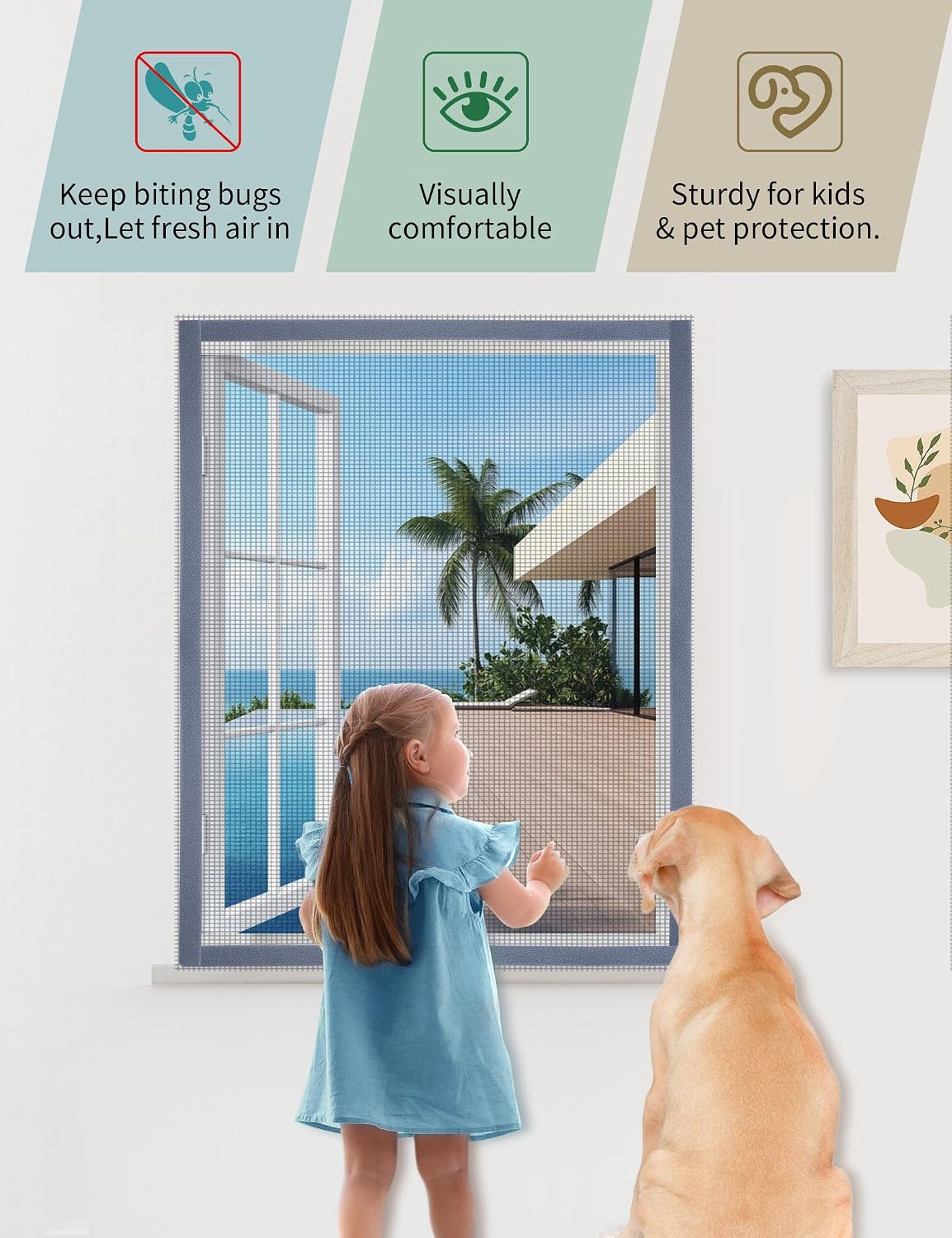 Homealexa DIY Window Screen Kit, Max 51"x 59" Adjustable Mosquito Mesh with Reinforced Edge, Thick Self-Adhesive Temporary Nylon Window Screens Replacement