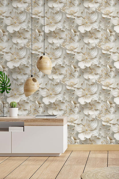 Floral Peel and Stick Wallpaper 3D Effect Interior Wall Décor Contact Paper Self Adhesive Removable Renter Friendly for Bedroom Living Cabinet Room 17.7in x 9.8ft (Not Textured Wallpaper