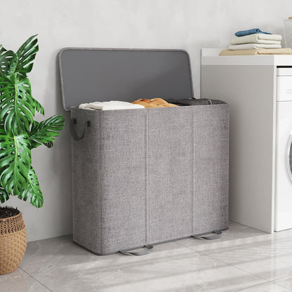 Lifewit Double Laundry Hamper with Lid and Removable Laundry Bags, Large Collapsible 2 Dividers Dirty Clothes Basket with Handles for Bedroom Laundry Room Closet Bathroom College, 136L Beige