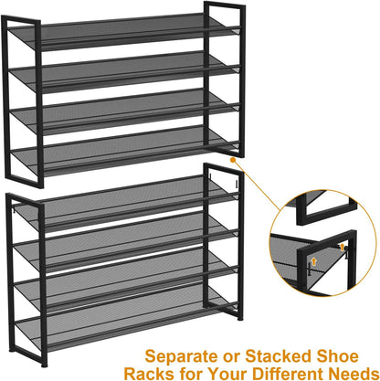 Large Shoe Rack 8 Tier Shoe Organizer, Heavy Duty Metal 4-Tier Stackable Shoe Storage Vertical Shoe Rack for Closet Front Door Entrance, Up to 50 Pairs, 44.8" W x 11.4" D x 56.7" H, Black