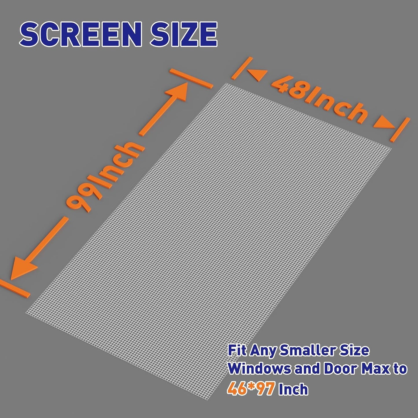 MAGZO Window Screen Replacement Mesh 48"W x 99"L - Pet Resistant Premium & Durable Polyester Screen Door Mesh, Allows Fresh Air In, DIY Repair Kit Includes Tool for Sliding Doors,Windows,Patio, Gray