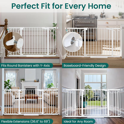 Cumbor 30-46" Baby Gate for Stairs, Mom's Choice Awards Winner-Auto Close Dog Gate for The House, Gifts for Mom, Easy Install Pressure Mounted Pet Gates for Doorways, Black