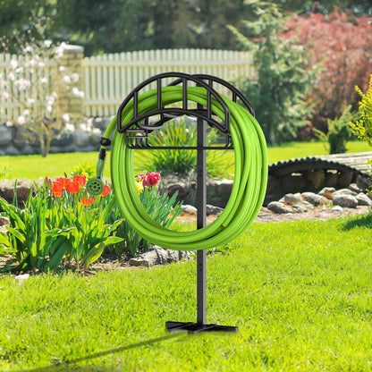 Garden Hose Holder Reel, Upgraded Metal Hose Reels Holds 150ft Hose, Heavy Duty Freestanding Water Hose Holders, Detachable Hose Storage Hanger for Outside - Fan-Shaped