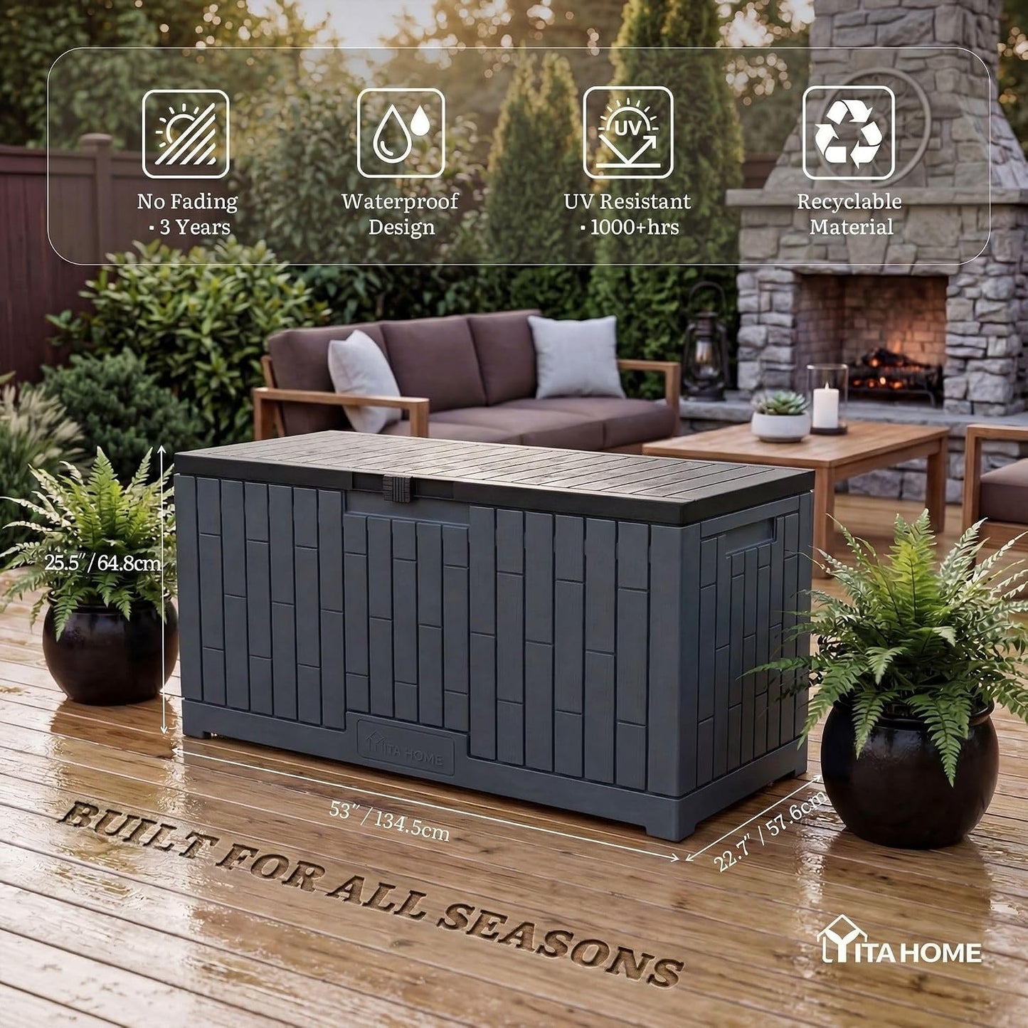 YITAHOME 31 Gallon Outdoor Storage Box | Resin Deck Box and Waterproof Package Delivery Box for Gardening Tools, Pool Supplies, Patio Furniture, Lockable, Taupe