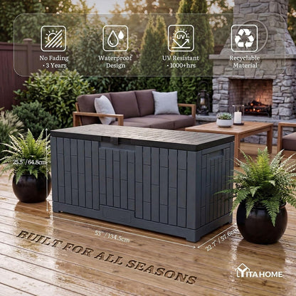 YITAHOME 35 Gallon Outdoor Storage Box | Waterproof Resin Deck Box and Package Delivery with Lockable Lid for Patio Furniture Cushions, Pool Accessories, Garden