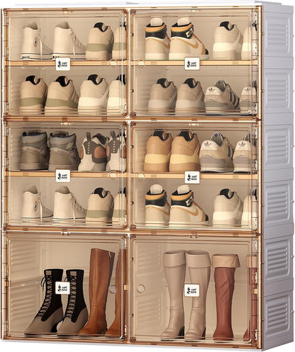 ANTBOX Portable Shoe Rack Organizer for Closet Entryway, Stackable Sneaker Storage Shoe Cabinet with Magnetic Clear Door, Large Plastic Storage containers Bins with Lids 7 Tiers 28 Pairs