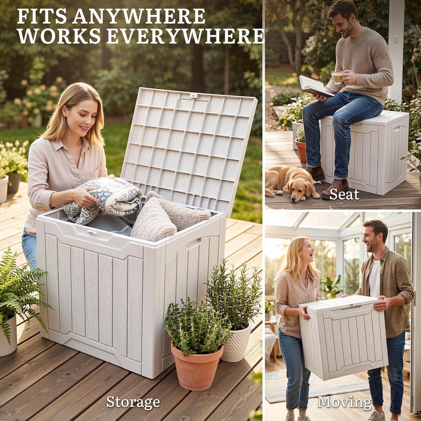 YITAHOME 134 Gallon Large Deck Box | Waterproof Resin Outdoor Storage Box with Lock, Doubles as 2-Person Bench Seating for Patio Furniture Cushions,Garden Tools &