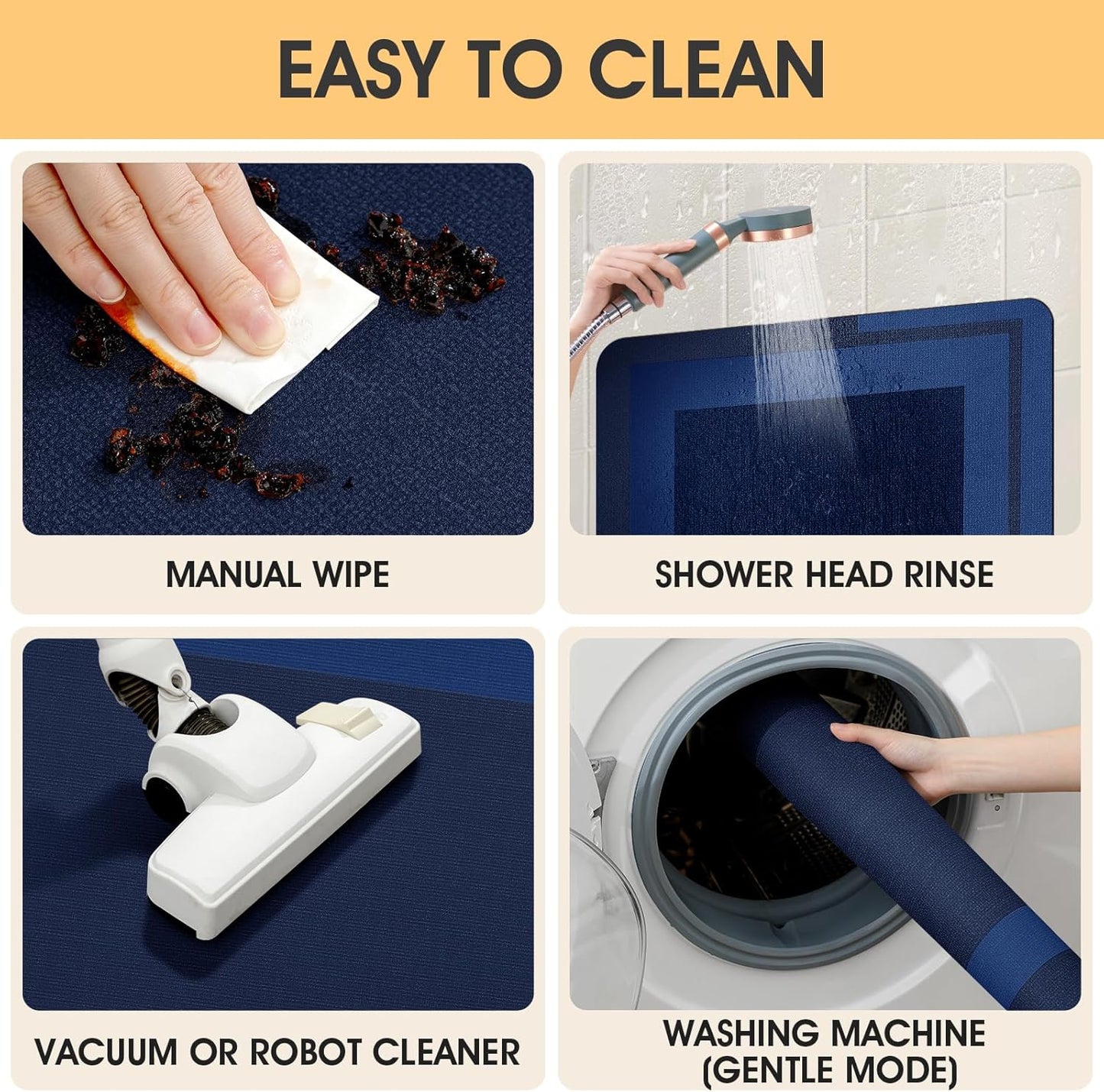 ACCUMTEK Non Slip Bath Mat, Thin Bathroom Rugs Fit Under Door, Quick Dry Bath Mats, Machine Washable Bath Rugs for Bathroom, Bathtub & Kitchen, Grey/Bordered/24 x17