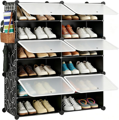 HealSmart Shoe Rack Organizer with Door, Shoe Storage Cabinet, Stackable Plastic Shelves for Closet, Entryway, Hallway, Bedroom, 8-Tier 32-Pair, White