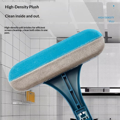 2-in-1 Window Screen Cleaning Brush Double Sided Scrubber with Squeegee No Removal Cleaner for Home Screen Mesh Window Glass Washing Tool (Blue)