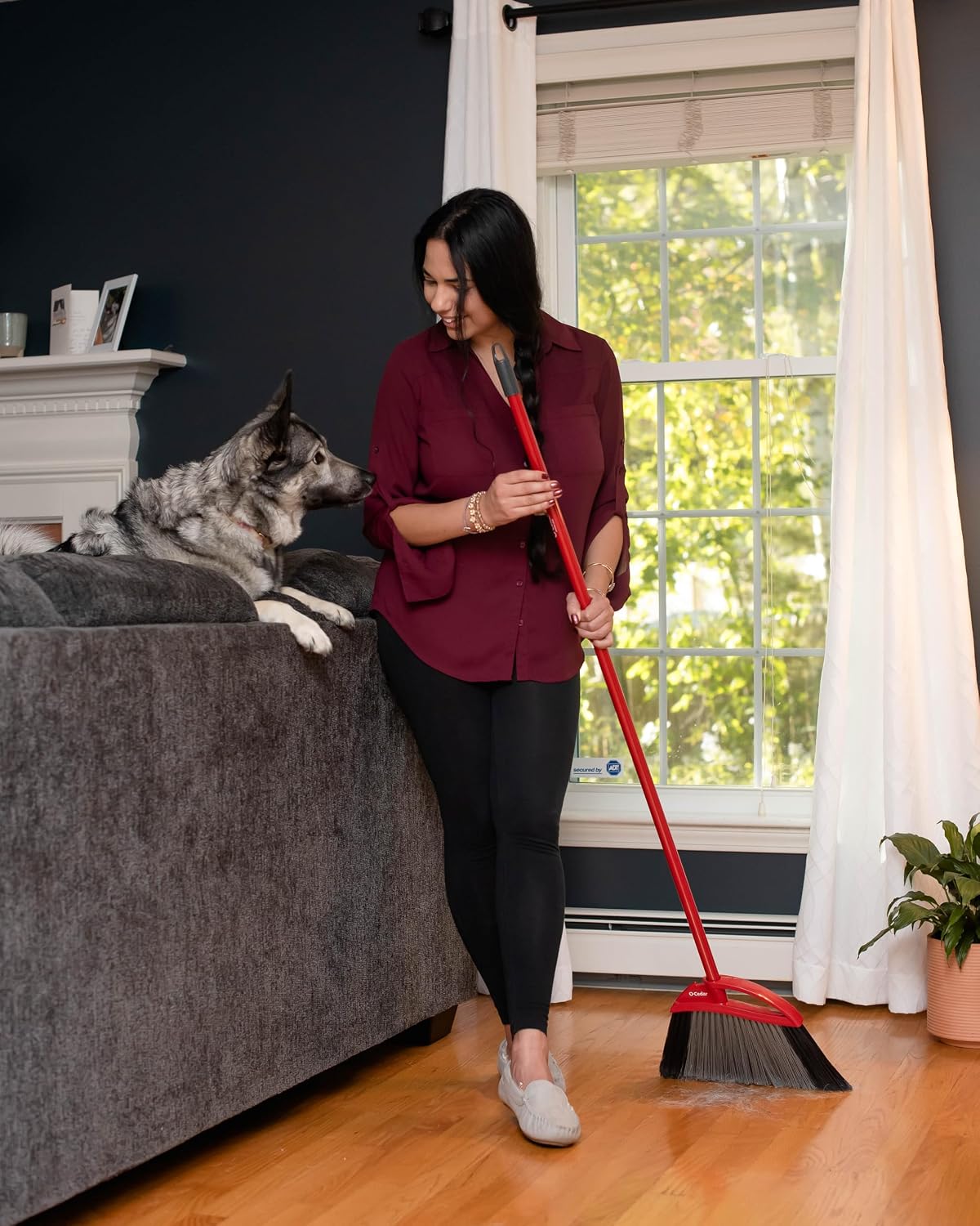 O-Cedar Strong Sweep Broom and Dustpan Set with Detail Brush | Indoor Outdoor Heavy Duty Stiff Bristle Broom | Step-On Dust Pan