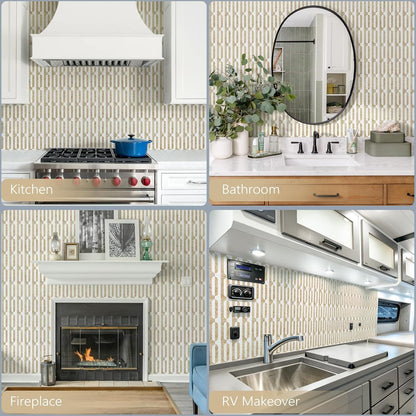 STICKGOO Peel and Stick Backsplash Tiles 12"x12", Waterproof Stick on Kitchen & Bathroom Backsplash, PVC Self Adhesive Wall Tiles for Fireplace, White/Marble Black (10 Sheets)