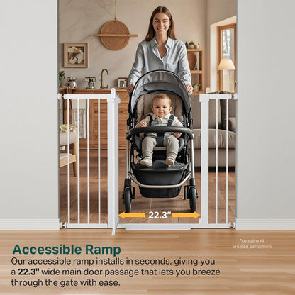 Cumbor 29.7-48" Baby Gate for Stairs, Mom's Choice Awards Winner-Dog Gate for Doorways, Auto Close Safety Pet Gate for Dogs Indoor, Easy Install Pressure Mounted Child Gate with Walk Thru Door, Brown