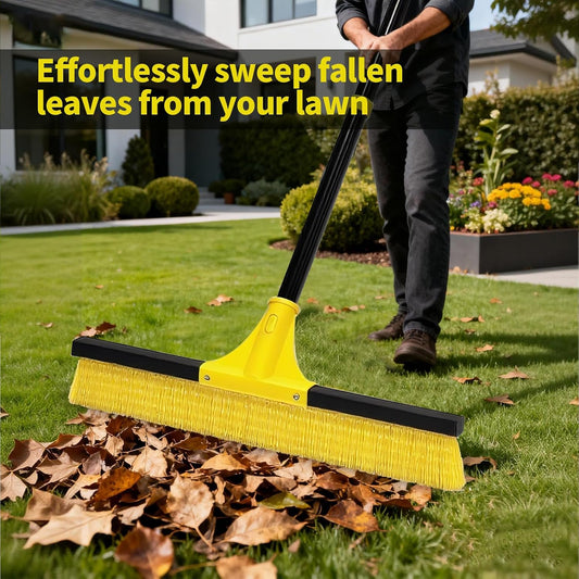 18”Push Broom Brush for Floor Cleaning with 60” Long Handle and Stiff Bristles, Heavy Duty Brush for Shop, Deck, Garage, Concrete,Indoor and Outdoor Broom