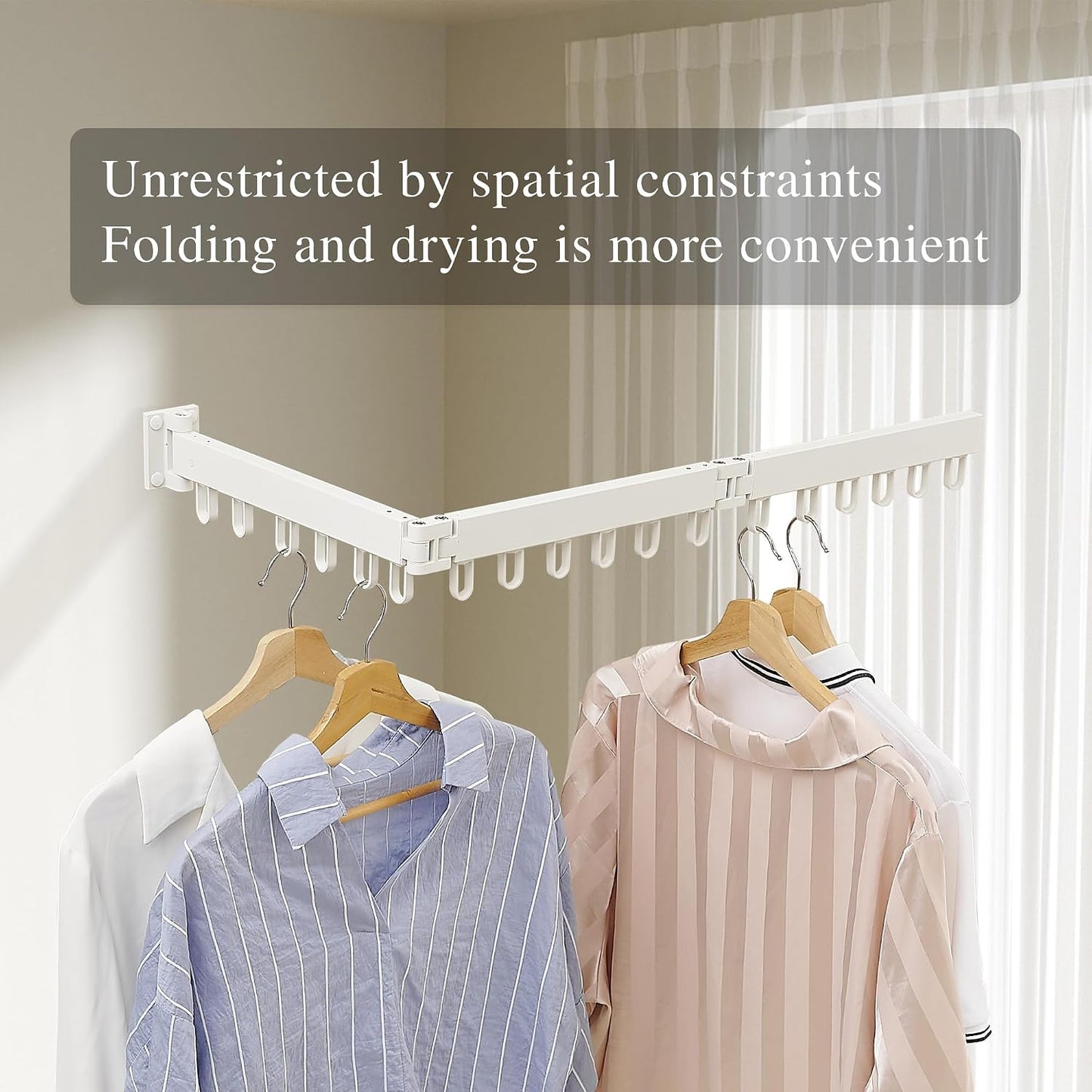 RFOUO Wall Mounted Clothes Drying Rack,Drying Rack Clothing Wall Mount with Foldable Features(Tri-Fold),Space Saver,Wall Mounted Drying Rack for Laundry Balcony Bathroom (White)