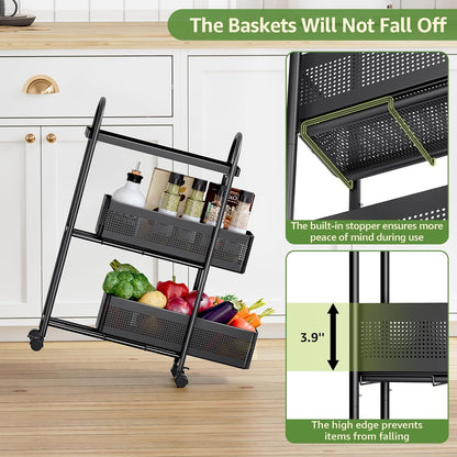 KINGRACK Slim Storage Cart with Drawer, 5-Tier Rolling Utility Cart on Wheels, Narrow Metal Cart for Space Save, Easy Assembly for Kitchen Cart, Craft Cart, Laundry, Bathroom, Nursery Organizer